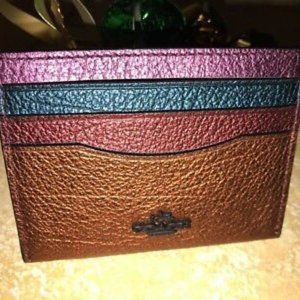 Brand New Coach Card Case Metallic Leather